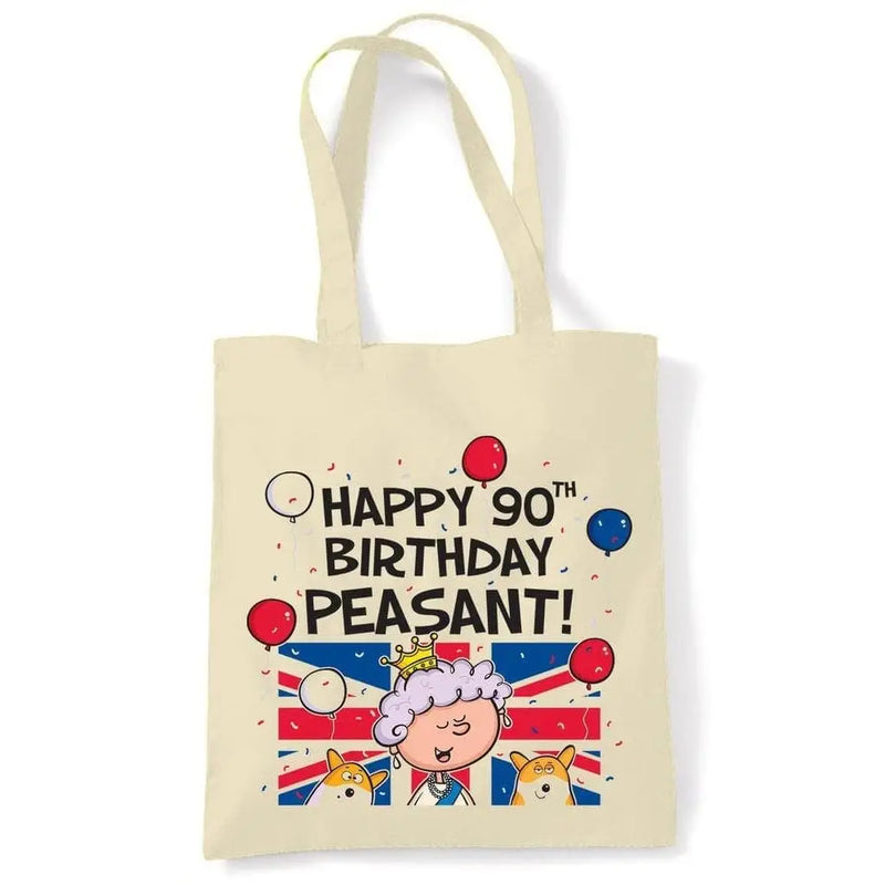 Happy 90th Birthday Peasant Cotton Shoulder Shopping Bag