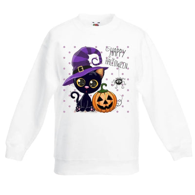 Happy Halloween Cat Cartoon Cute Children's Toddler Kids Sweatshirt Jumper 9-11 / White