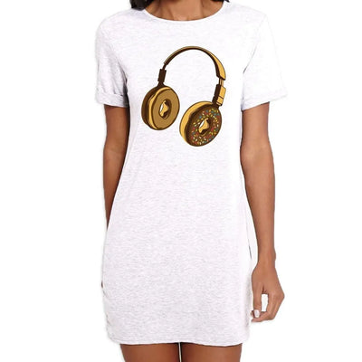 Headphone Donut DJ Women's Short Sleeve T-Shirt Dress XL