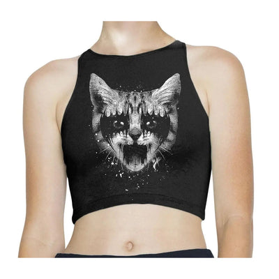 Heavy Metal Pussy Cat Sleeveless High Neck Crop Top S / Black