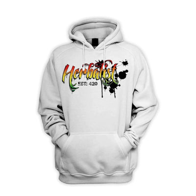 Herbalist 420 Cannabis Men's Pouch Pocket Hoodie Hooded Sweatshirt L / White