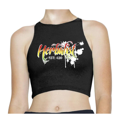 Herbalist Reggae Rasta Sleeveless High Neck Crop Top S / Black