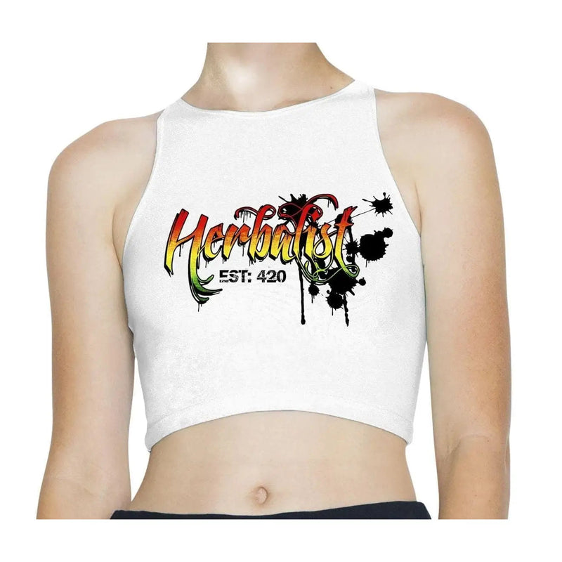 Herbalist Reggae Rasta Sleeveless High Neck Crop Top S / White