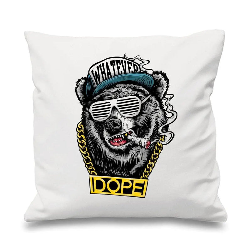 Hip Hop Dope Bear 18 x 18 Inch Filled Sofa Throw Cushion White