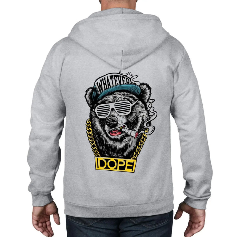 Hip Hop Dope Bear Full Zip Hoodie XL / Light Grey