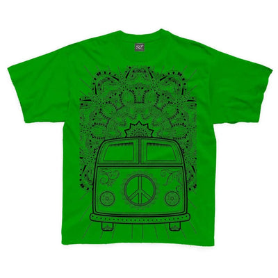 Hippie Van VW Camper Large Print Kids Children's T-Shirt 7-8 / Kelly Green