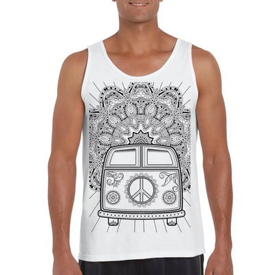 Hippie Van VW Camper Large Print Men's Vest Tank Top M / White