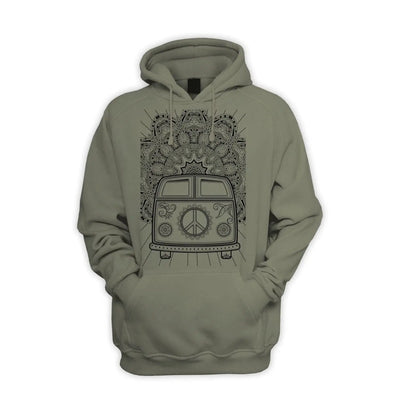 Hippie Van VW Camper Men's Pouch Pocket Hoodie Hooded Sweatshirt M / Khaki