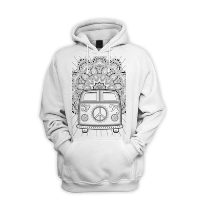 Hippie Van VW Camper Men's Pouch Pocket Hoodie Hooded Sweatshirt M / White