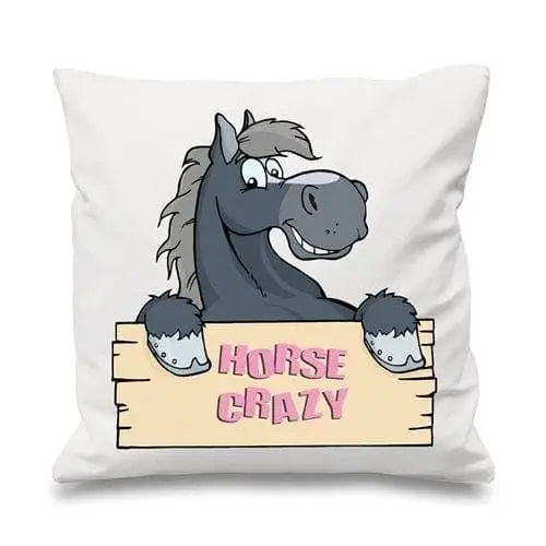 Horse Crazy Sign Sofa Cushion White