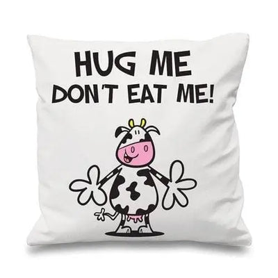 Hug Me Don't Eat Me Vegetarian Cushion White