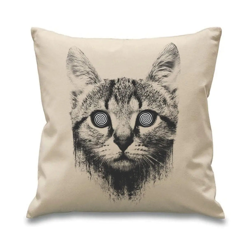 Hypnotized Kitten Cat 18 x 18 Inch Filled Sofa Throw Cushion Cream