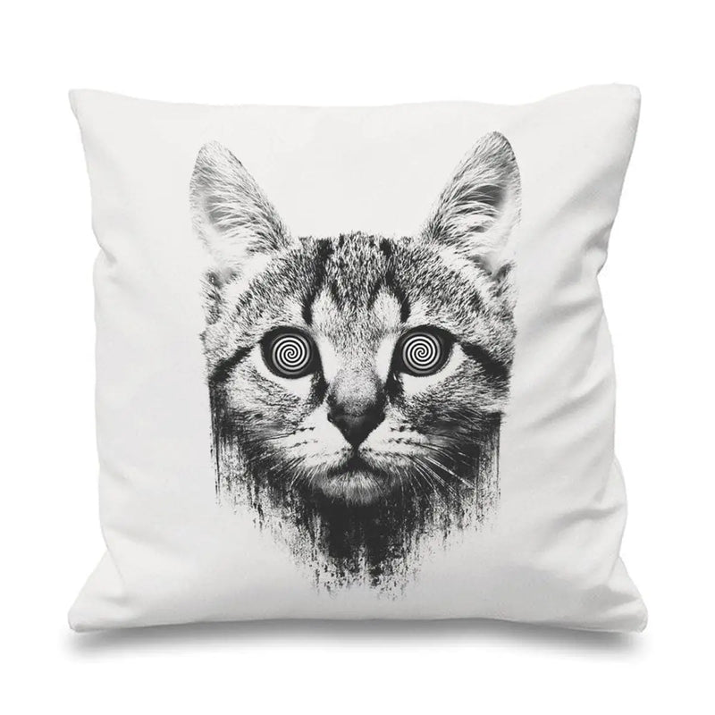 Hypnotized Kitten Cat 18 x 18 Inch Filled Sofa Throw Cushion White