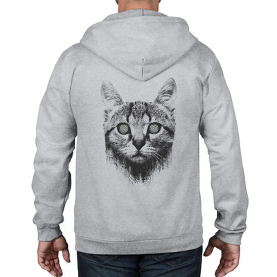 Hypnotized Kitten Cat Full Zip Hoodie 3XL / Light Grey