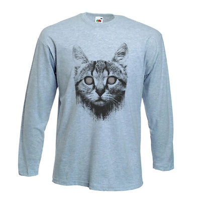 Hypnotized Kitten Cat Long Sleeve T-Shirt M / Light Grey