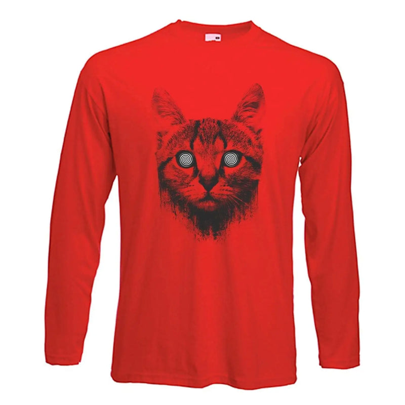 Hypnotized Kitten Cat Long Sleeve T-Shirt M / Red