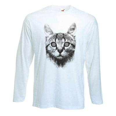 Hypnotized Kitten Cat Long Sleeve T-Shirt M / White