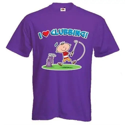 I Love Clubbing Golf Mens T-Shirt Purple / M