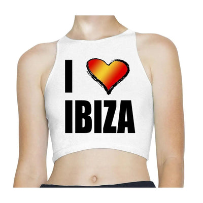 I Love Ibiza Holiday Rave Sleeveless High Neck Crop Top M / White