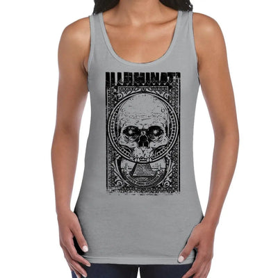 Illuminati Skull NWO Women's Tank Vest Top XL / Light Grey