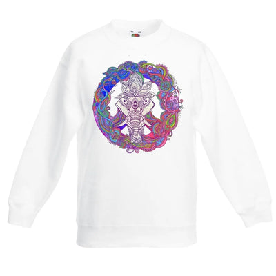 Indian Elephant Peace Symbol Children's Toddler Kids Sweatshirt Jumper 9-11 / White