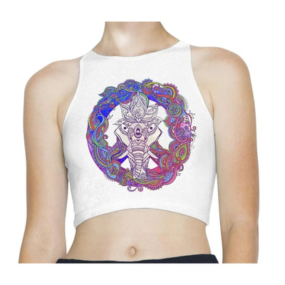 Indian Elephant Peace Symbol Sleeveless High Neck Crop Top L / White