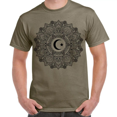 Islamic Crescent Mandala Large Print Men's T-Shirt Medium / Khaki