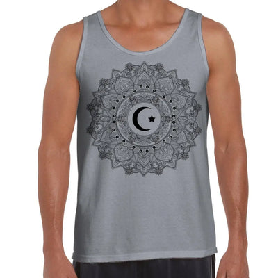 Islamic Crescent Mandala Large Print Men's Vest Tank Top XL / Light Grey
