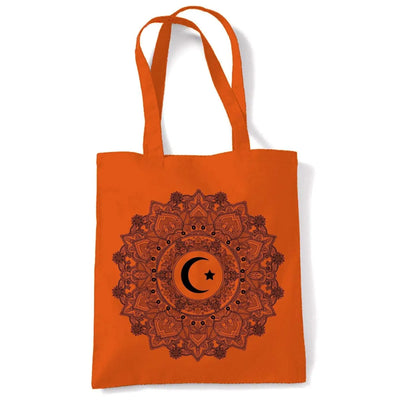 Islamic Crescent Mandala Large Print Tote Shoulder Shopping Bag Orange