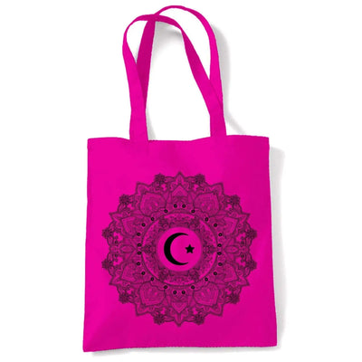 Islamic Crescent Mandala Large Print Tote Shoulder Shopping Bag Hot Pink