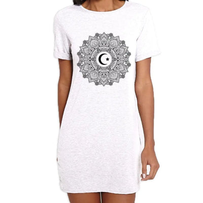 Islamic Crescent Mandala Large Print Women's T-Shirt Dress Large