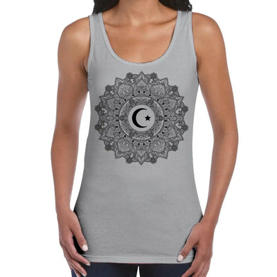 Islamic Crescent Mandala Large Print Women's Vest Tank Top XXL / Light Grey