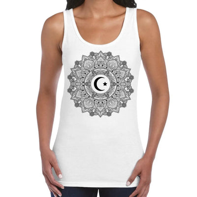 Islamic Crescent Mandala Large Print Women's Vest Tank Top XXL / White