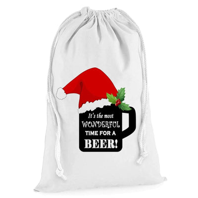 Its The Most Wonderful Time For a Beer Christmas Presents Stocking Drawstring Santa Sack