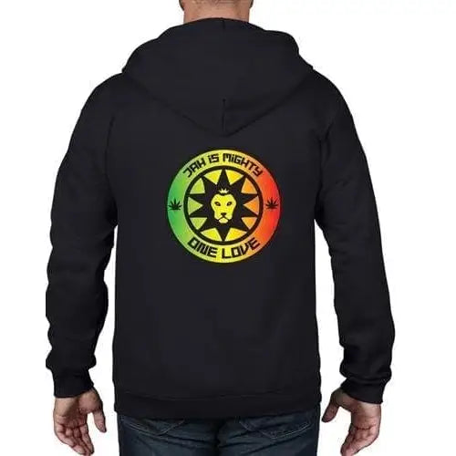 Jah is Mighty Lion of Judah Reggae Full Zip Hoodie XL / Black