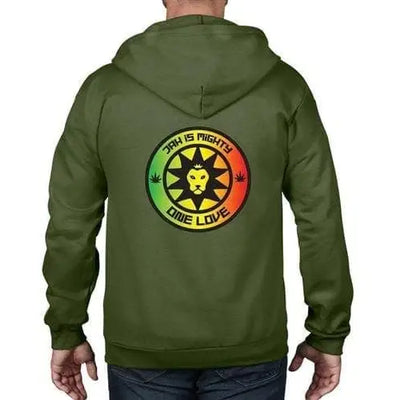 Jah is Mighty Lion of Judah Reggae Full Zip Hoodie XL / City Green