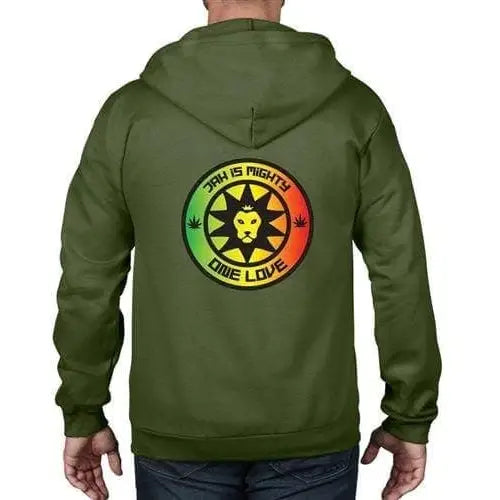 Jah is Mighty Lion of Judah Reggae Full Zip Hoodie XL / City Green