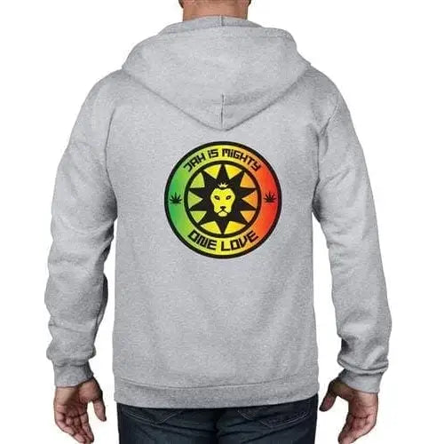 Jah is Mighty Lion of Judah Reggae Full Zip Hoodie XL / Heather Grey