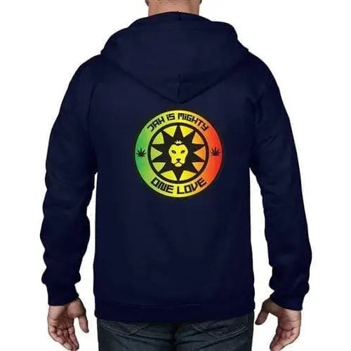 Jah is Mighty Lion of Judah Reggae Full Zip Hoodie XL / Navy Blue