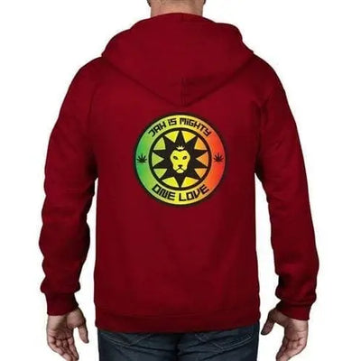 Jah is Mighty Lion of Judah Reggae Full Zip Hoodie XL / Red