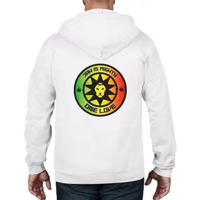 Jah is Mighty Lion of Judah Reggae Full Zip Hoodie XL / White