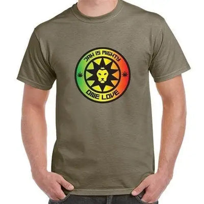 Jah is Mighty Lion of Judah Reggae Men's T-shirt XL / Khaki