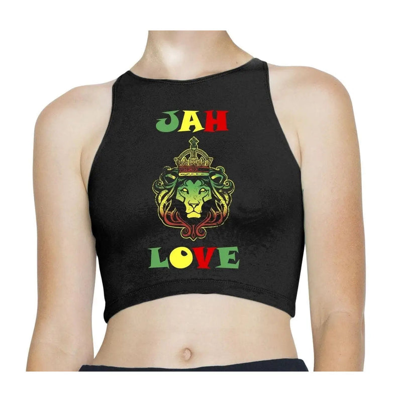 Jah Love Reggae Rasta Sleeveless High Neck Crop Top S / Black