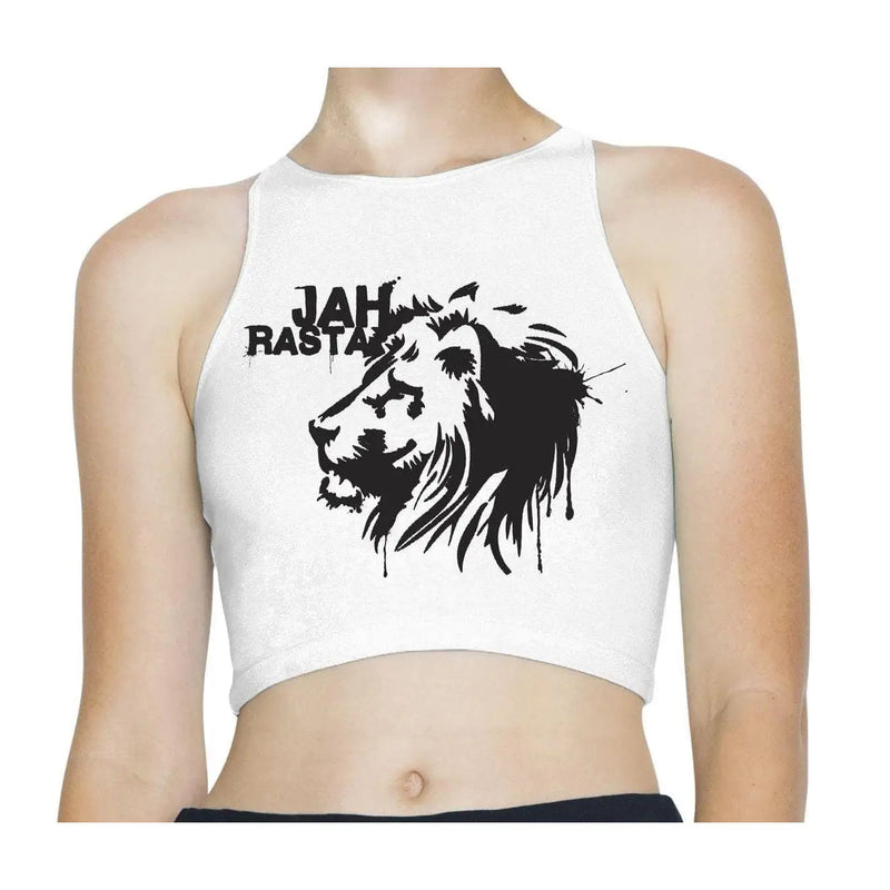 Jah Rasta Reggae Sleeveless High Neck Crop Top XS / White