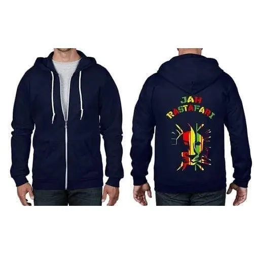 Jah Rastafari Full Zip Hoodie XXL / Navy Blue