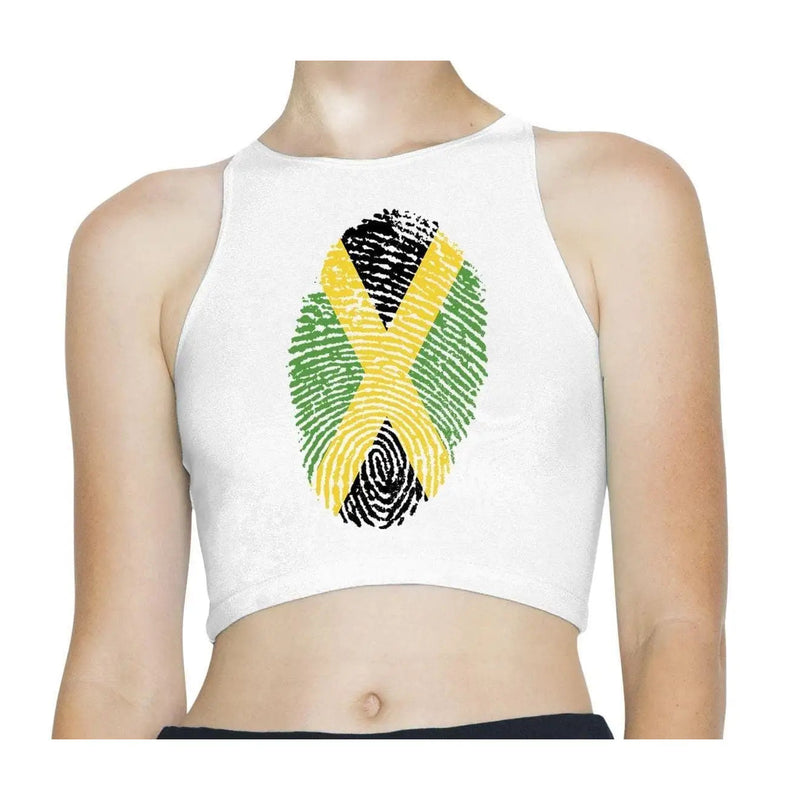 Jamaican Finger Print Reggae Rasta Sleeveless High Neck Crop Top L / White