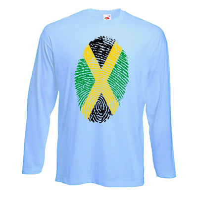 Jamaican Flag Finger Print Long Sleeve T-Shirt S / Light Blue