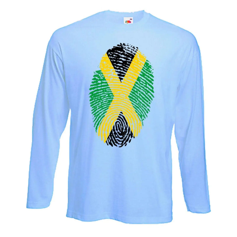 Jamaican Flag Finger Print Long Sleeve T-Shirt S / Light Blue