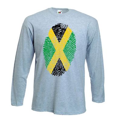 Jamaican Flag Finger Print Long Sleeve T-Shirt S / Light Grey