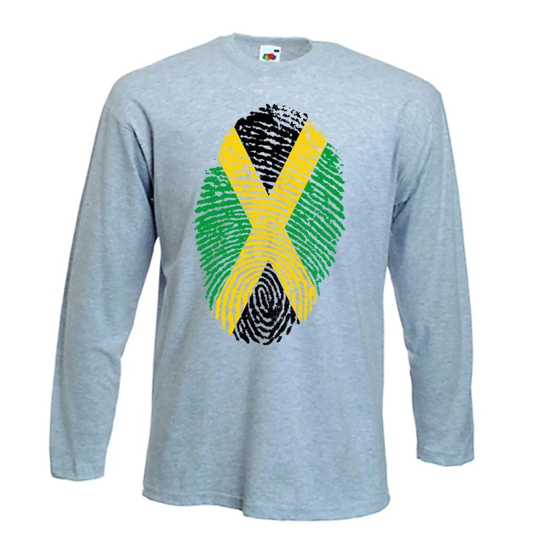Jamaican Flag Finger Print Long Sleeve T-Shirt S / Light Grey